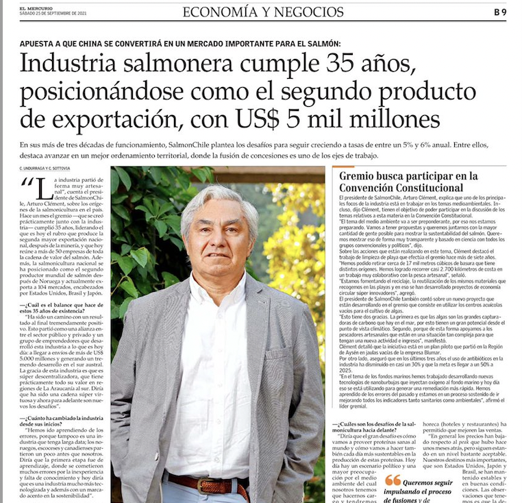 Industria salmonera cumple 35 años, posicionándose como el segundo producto de exportación, con US$ 5 mil millones