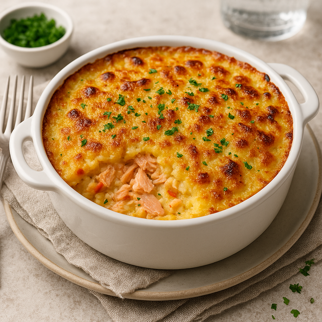 Disfruta del exquisito pastel gratinado de salmón