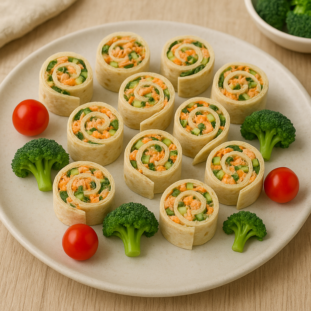 Arbolitos de tortilla mex con salmón de Chile y vegetales