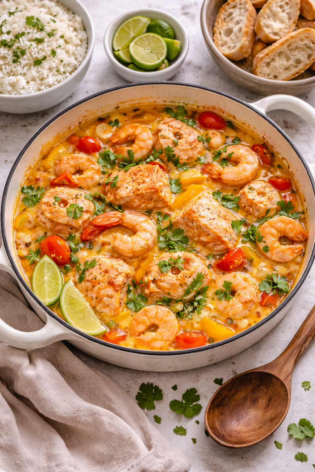 Moqueca de salmón de Chile y camarón