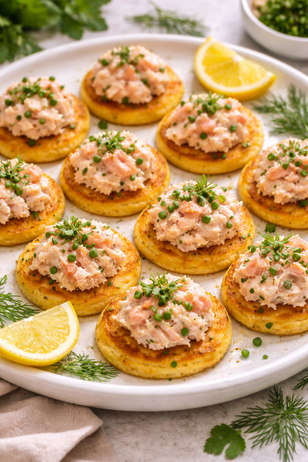 Bilinis de papa con salmón de Chile