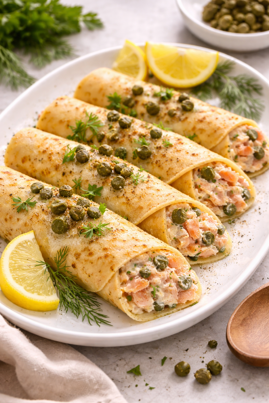 Panqueques de salmón de Chile con alcaparras