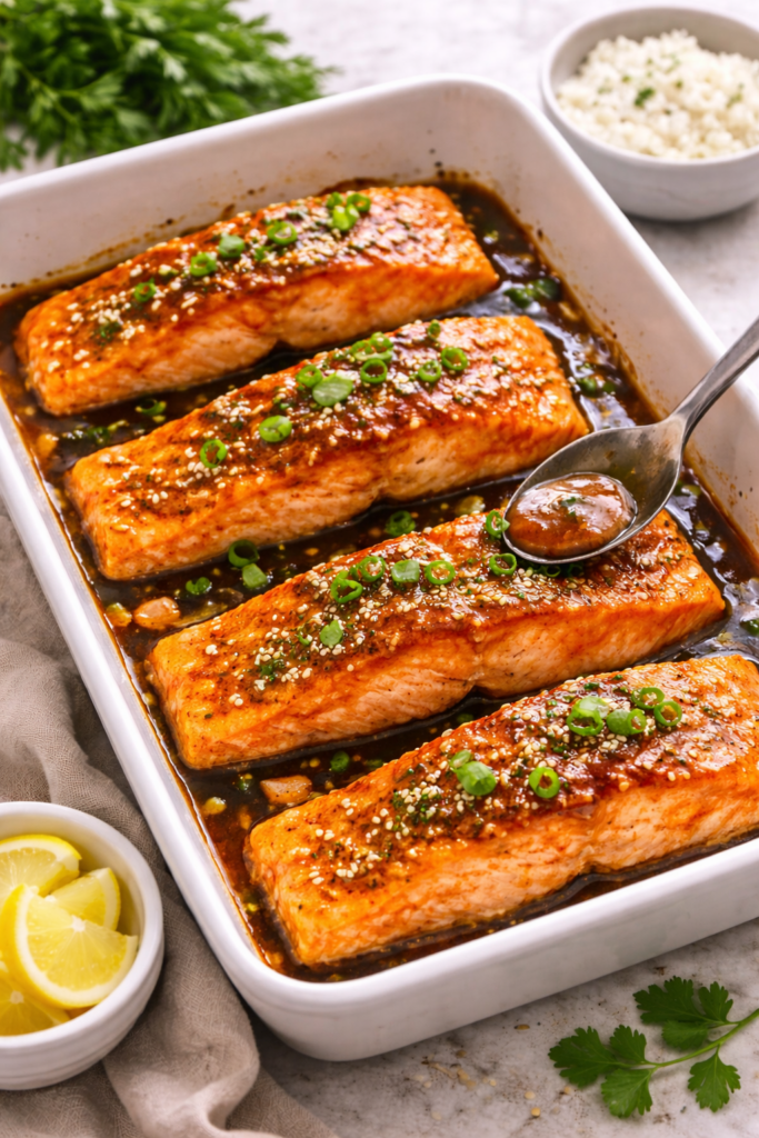 Salmón al horno con salsa agridulce